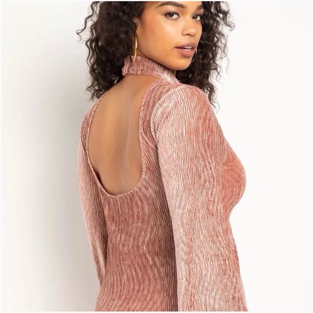 Eloquii Blush Velvet Textured Bell Flare Sleeve Mini Dress